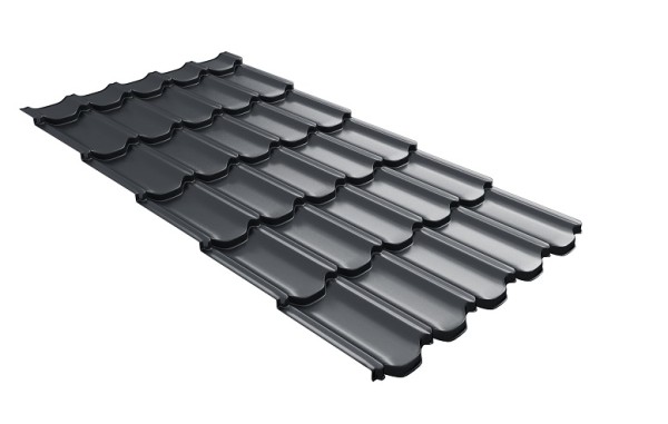 Металлочерепица квинта плюс с 3D резом 0,5 Satin RAL 7024 мокрый асфальт купить в Мурманске